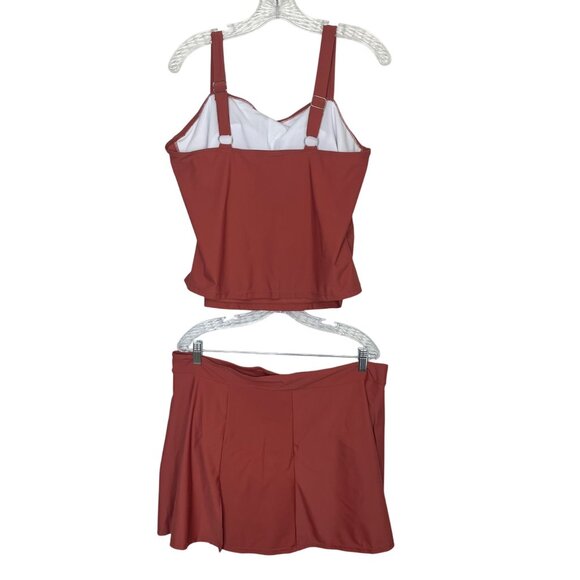 Two Piece Swimsuit Set Padded Top Flared Skirt Womens 3XL Rust Red New WOT - Picture 2 of 10